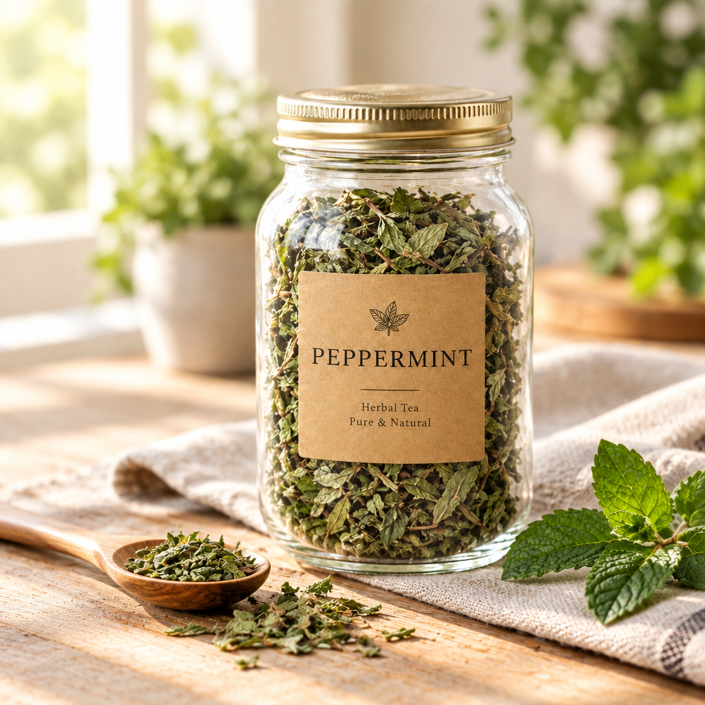 Peppermint herb tea, styled background
